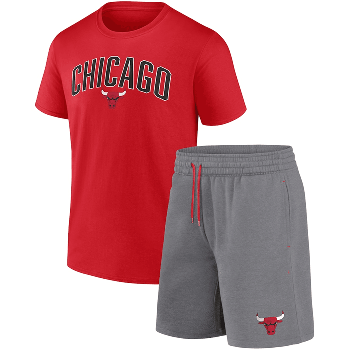 Men's Chicago Bulls Red/Heather Gray Arch T-Shirt & Shorts Combo Set Men's Chicago Bulls Red/Heather Gray Arch T-Shirt & Shorts Combo Set
